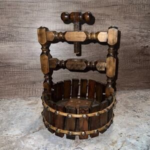 Vintage Corkscrew Wood Wishing Well Wooden Barrel with Turn Screw Nutcracker